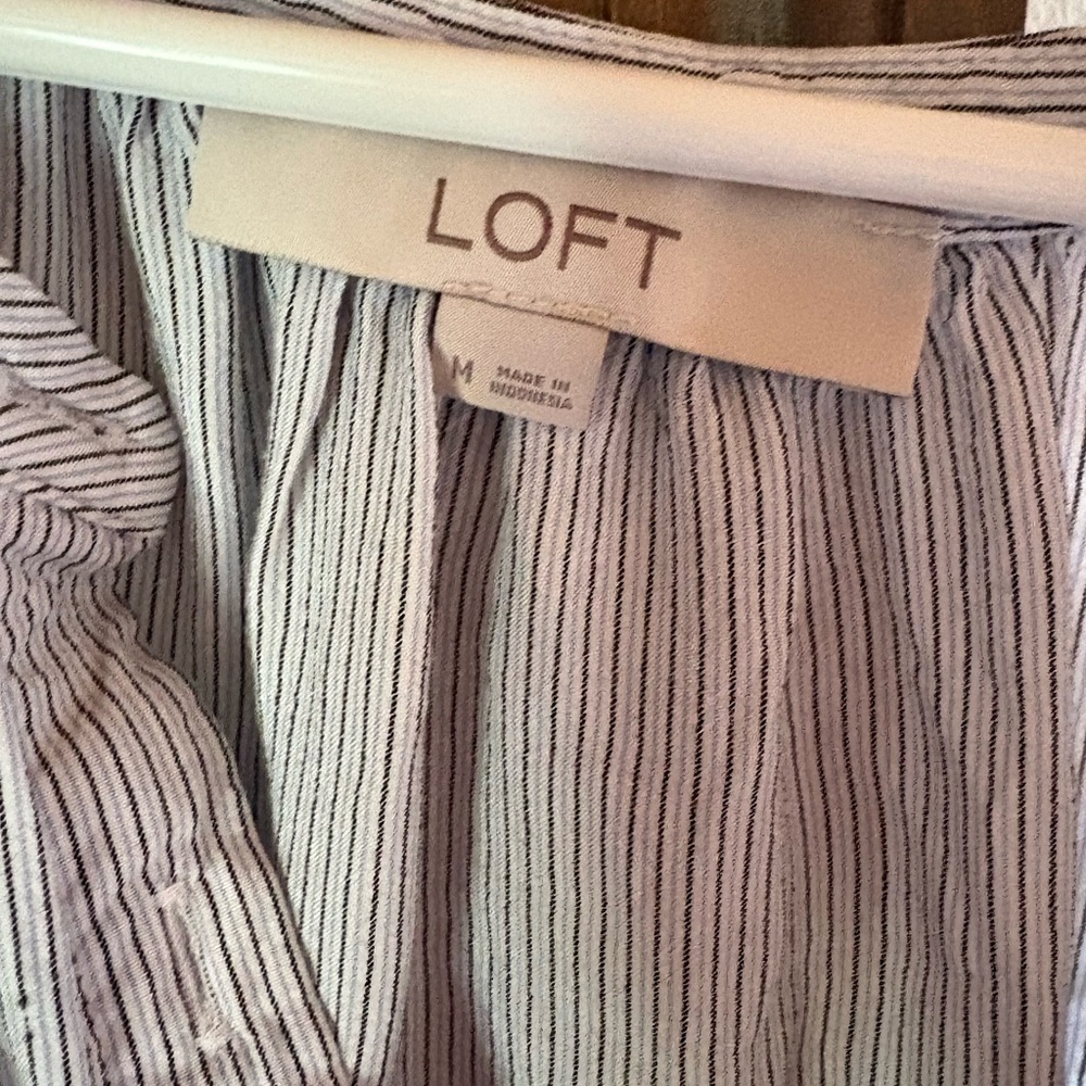 LOFT Light Blue Striped Midi Dress medium - Picture 3 of 4